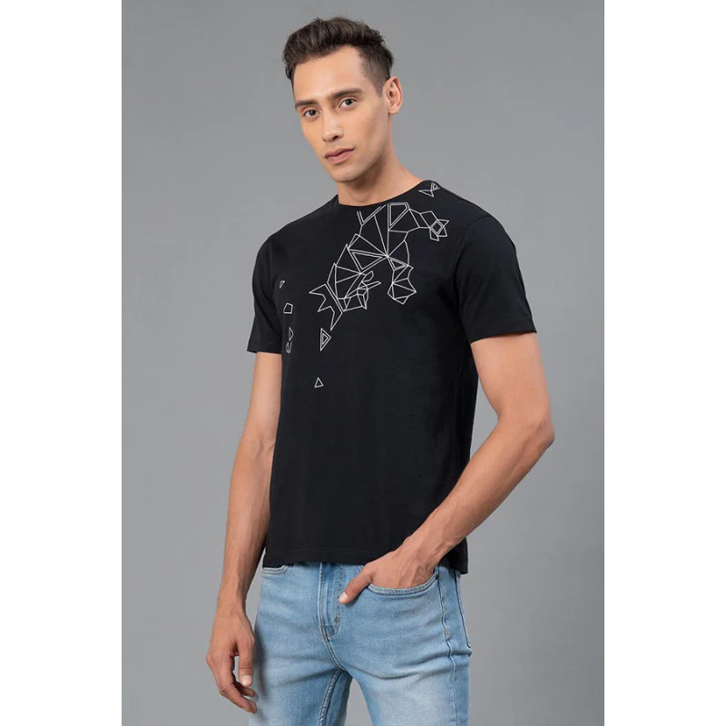 Black Graphic Print Pure Cotton Men's T-Shirt - Image 2