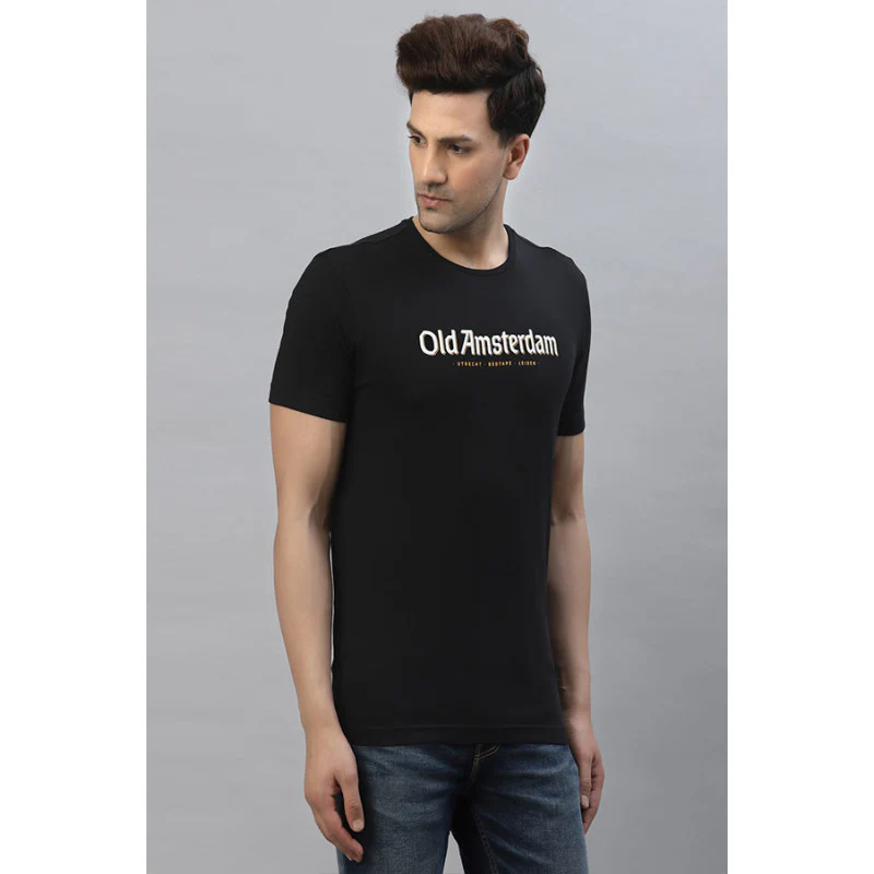 Black Graphic Print Pure Cotton Men's T-Shirt - Image 2