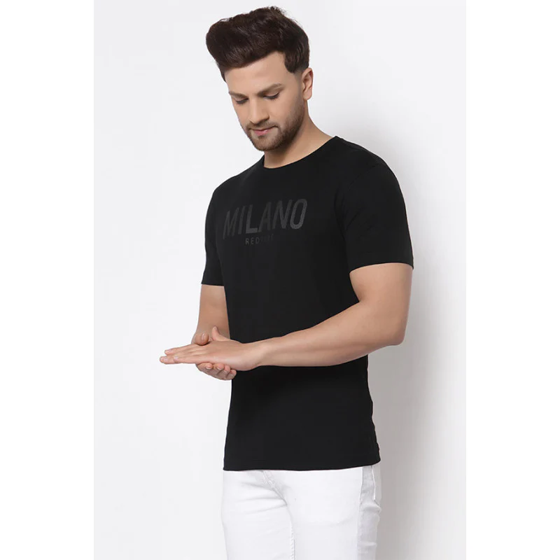 Black Graphic Print Pure Cotton Men's T-Shirt - Image 2