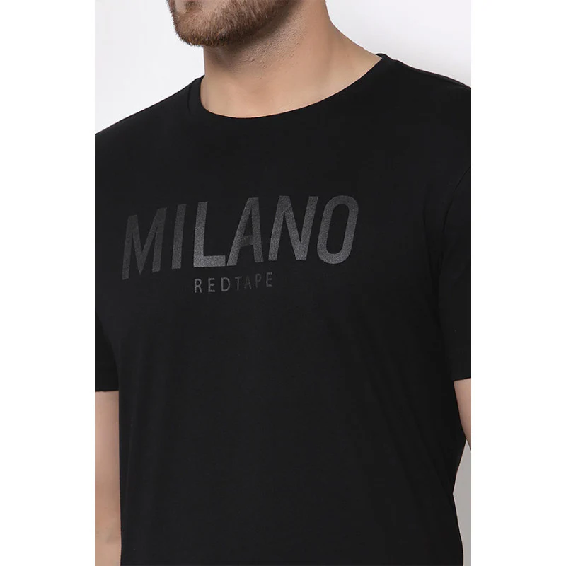 Black Graphic Print Pure Cotton Men's T-Shirt - Image 4