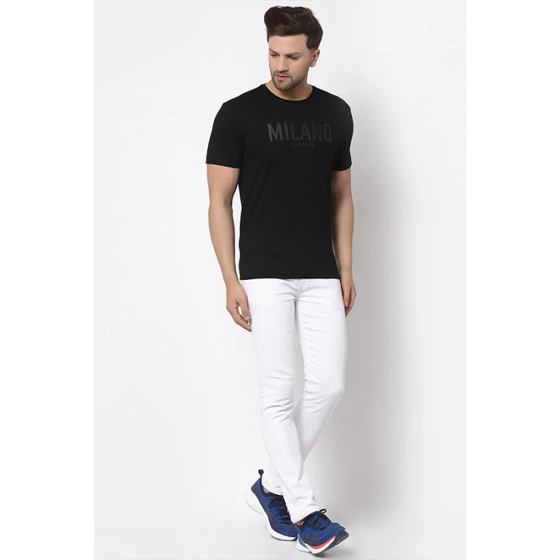Black Graphic Print Pure Cotton Men's T-Shirt - Image 5