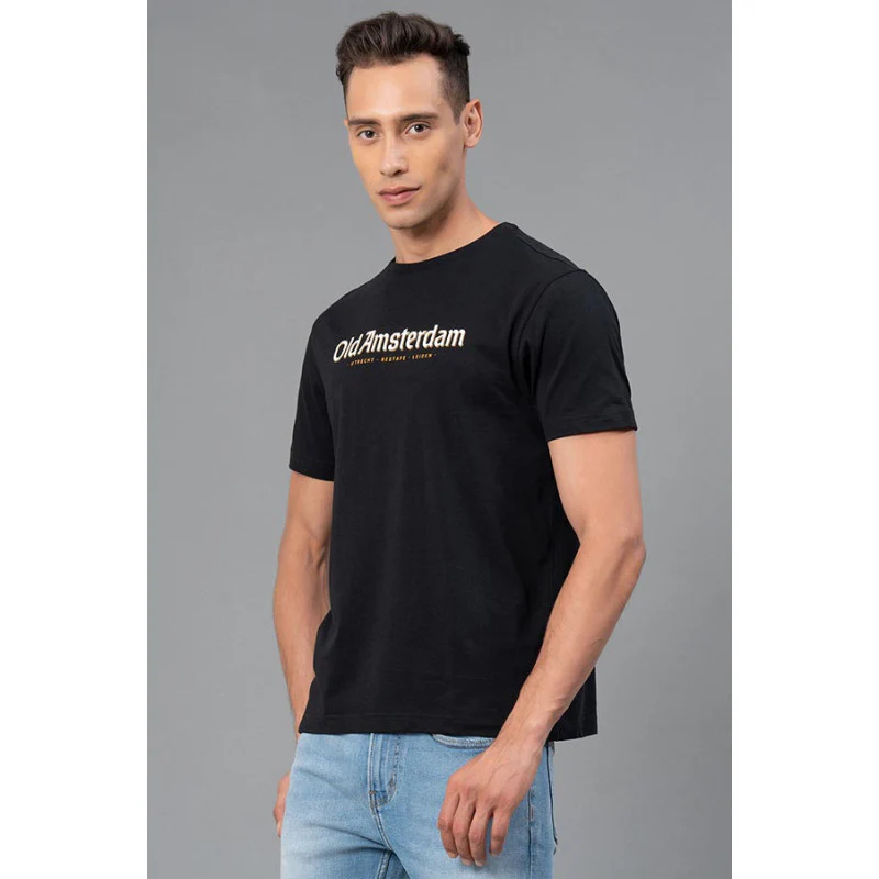 Black Graphic Print Pure Cotton Men's T-Shirt - Image 2