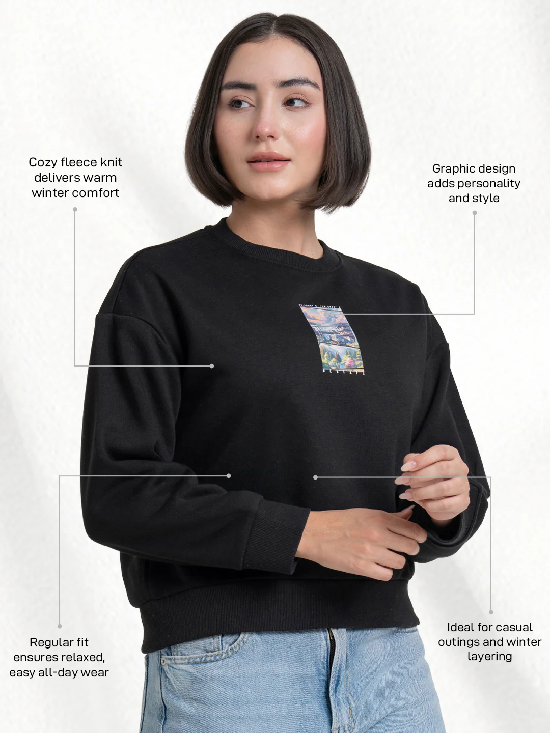 Black Graphic Sweatshirt for Women | Sweatshirts for Women for Winter Comfort - Image 2