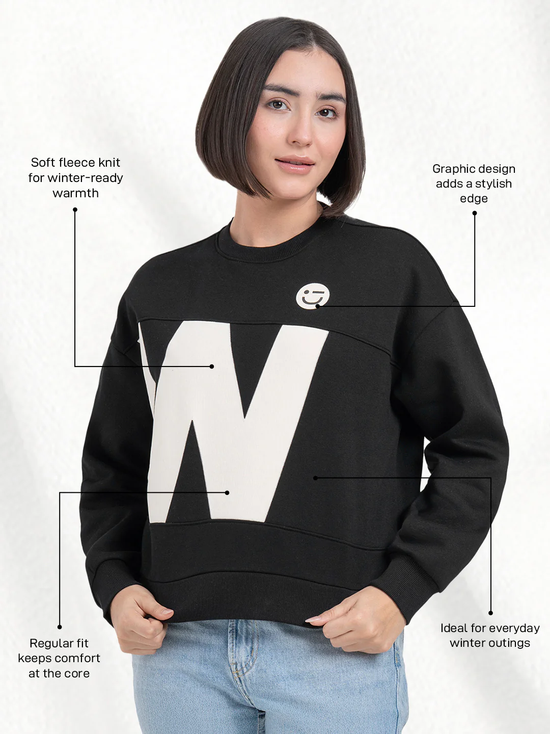 Black Graphic Sweatshirt for Women | Casual Everyday Comfort - Image 2