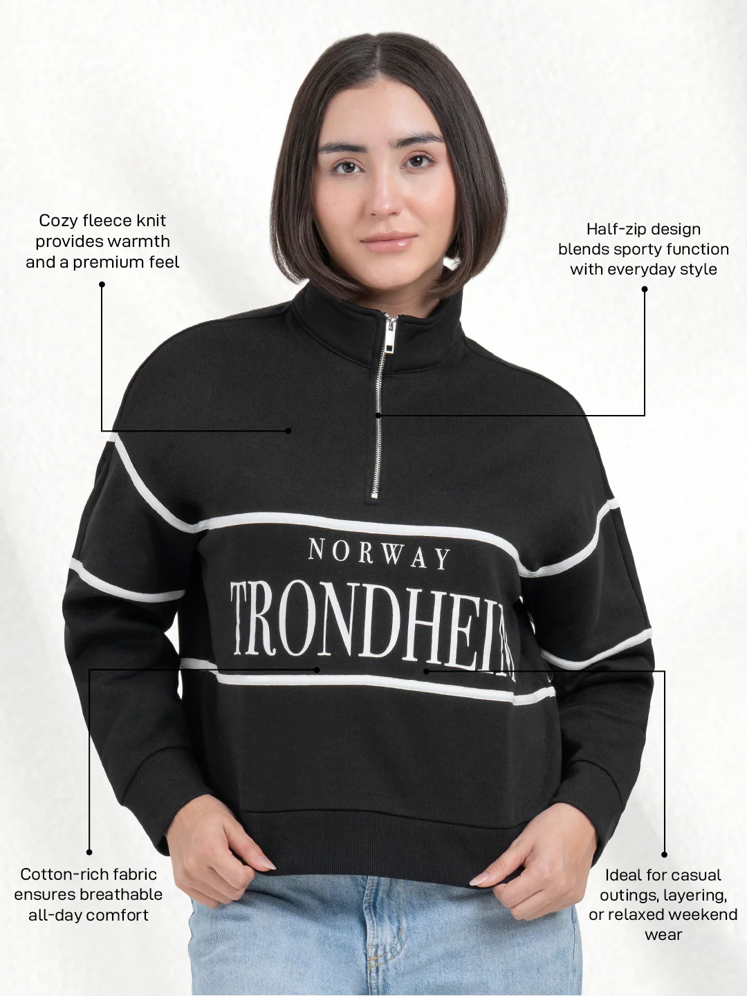 Black Half-Zip Sweatshirt for Women | Effortless Everyday Style - Image 2