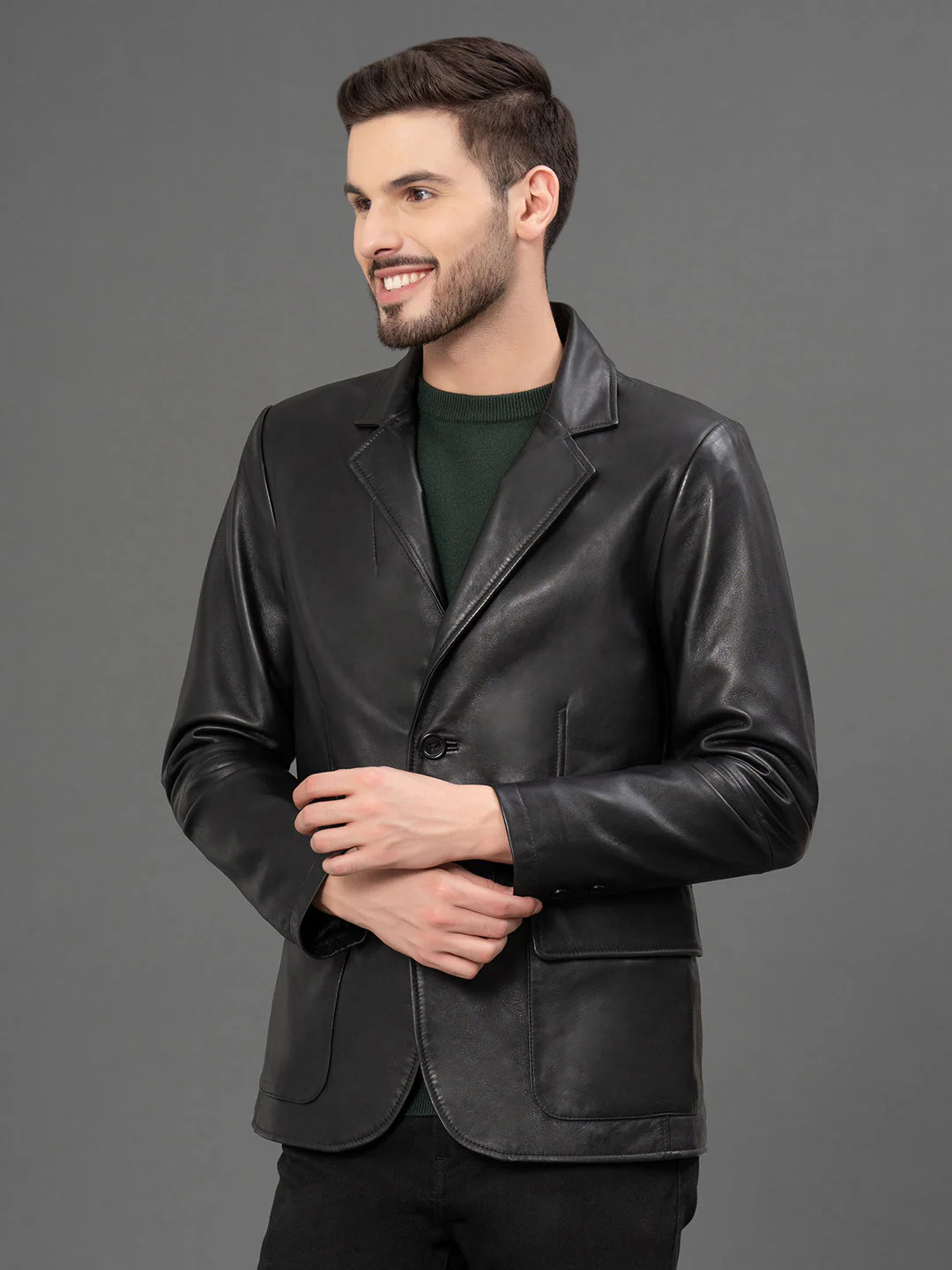 Black Leather Jacket for Men - Image 2