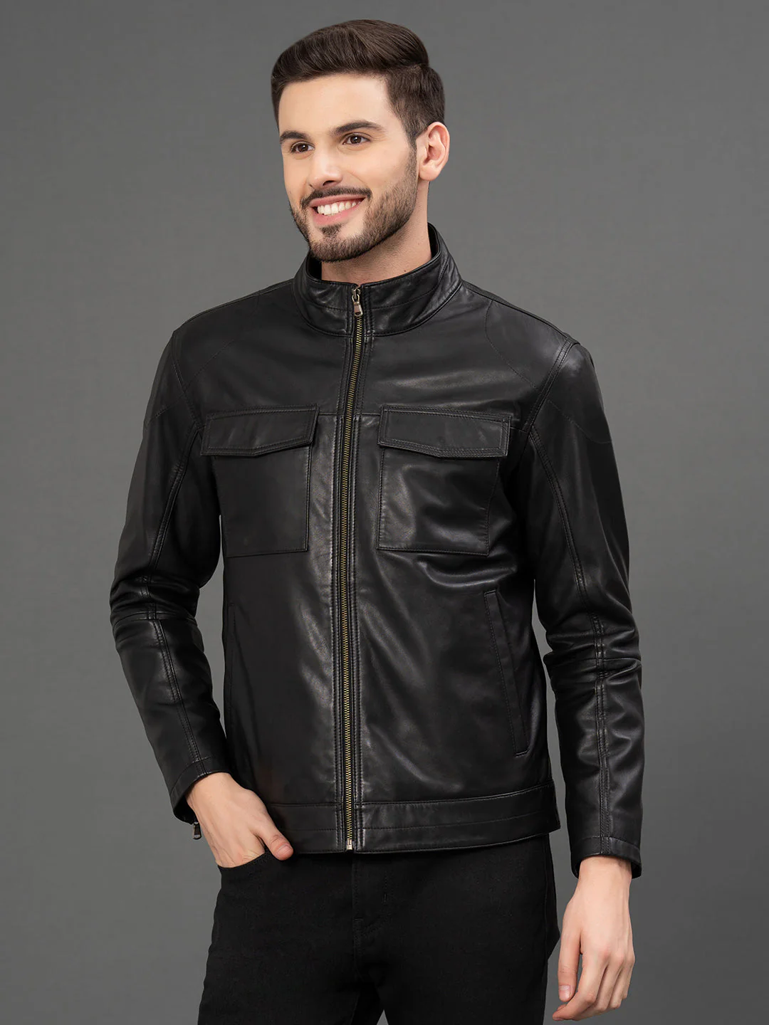 Black Leather Jacket for Men - Image 2