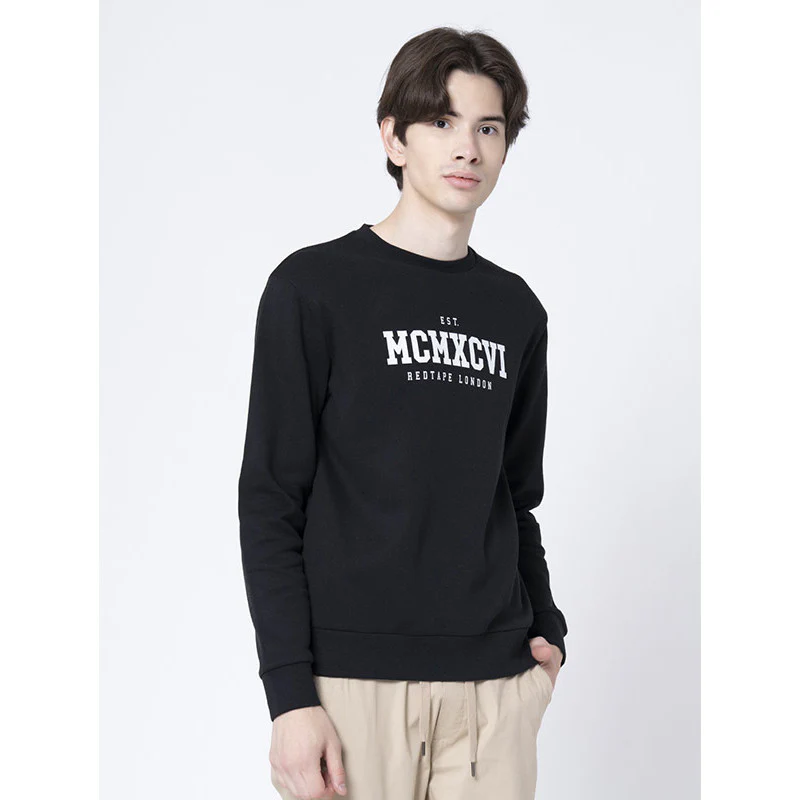 Black Round Neck Sweatshirt for Men - Image 2
