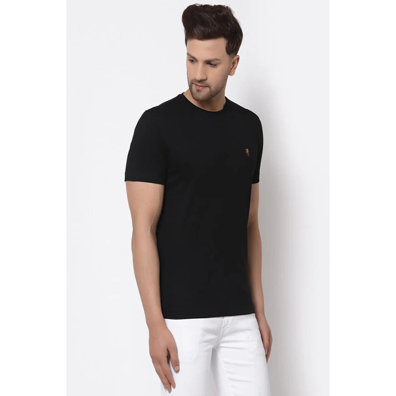 Black Solid Pure Cotton Men's T-Shirt - Image 2
