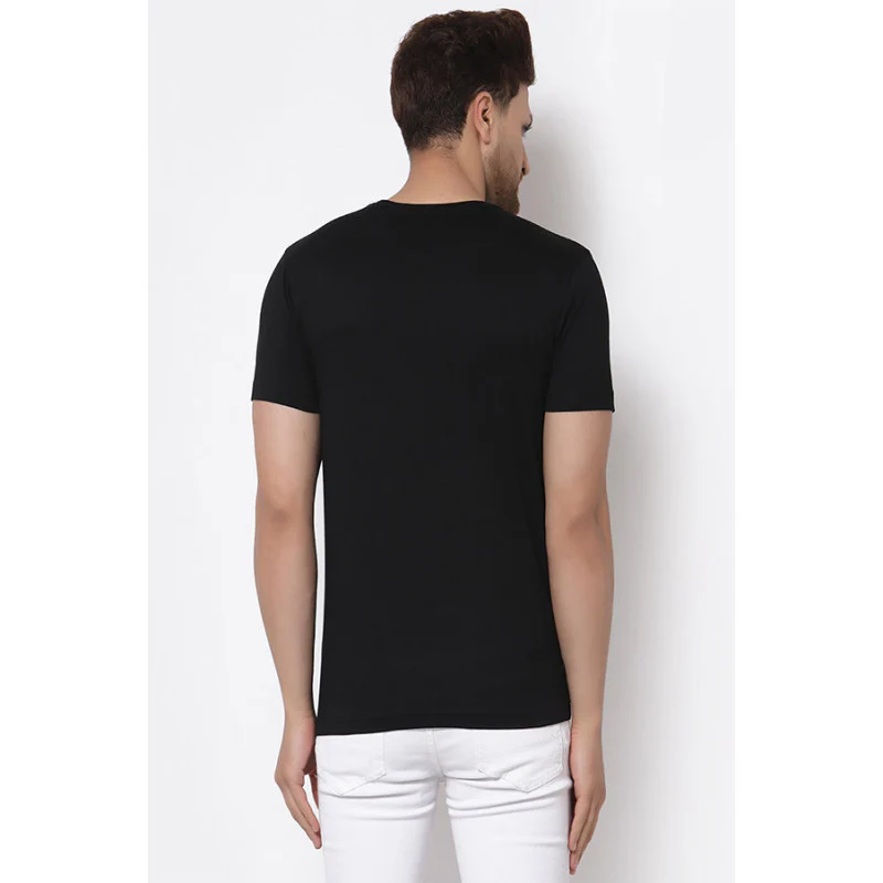 Black Solid Pure Cotton Men's T-Shirt - Image 3