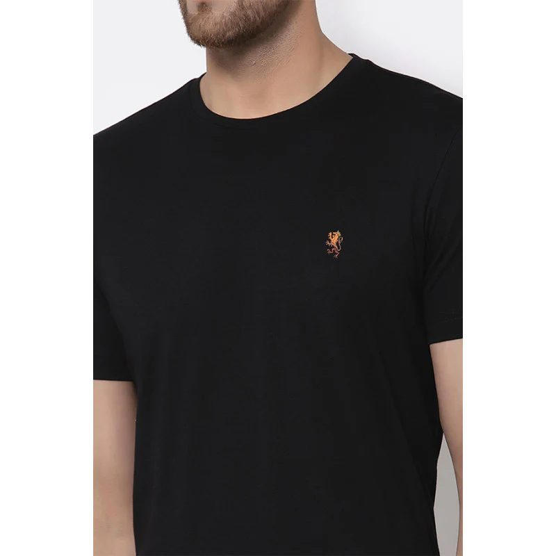 Black Solid Pure Cotton Men's T-Shirt - Image 4