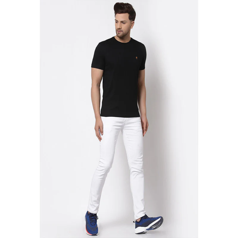 Black Solid Pure Cotton Men's T-Shirt - Image 5