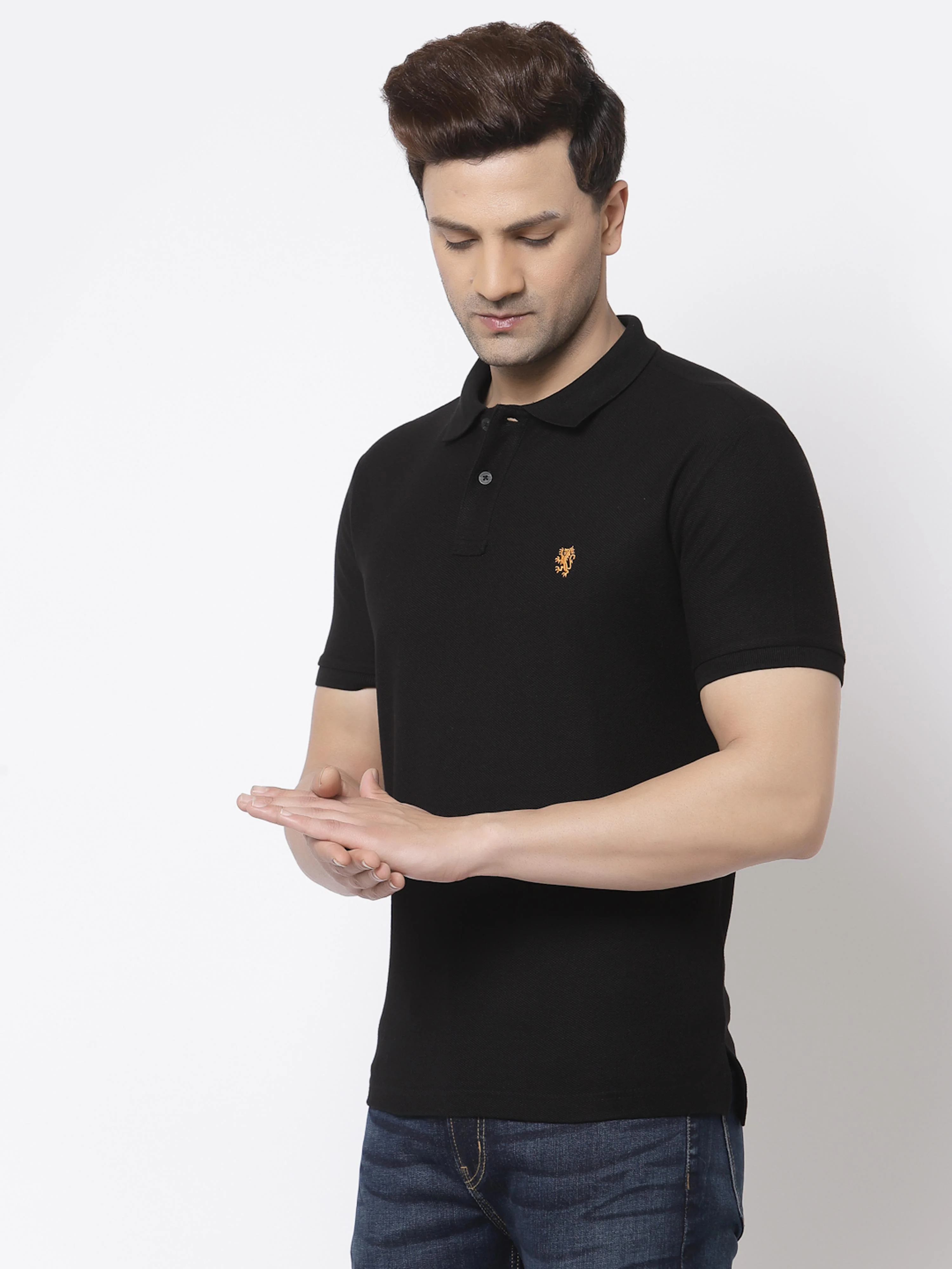 Black Solid Pure Cotton Men's T-Shirt - Image 2