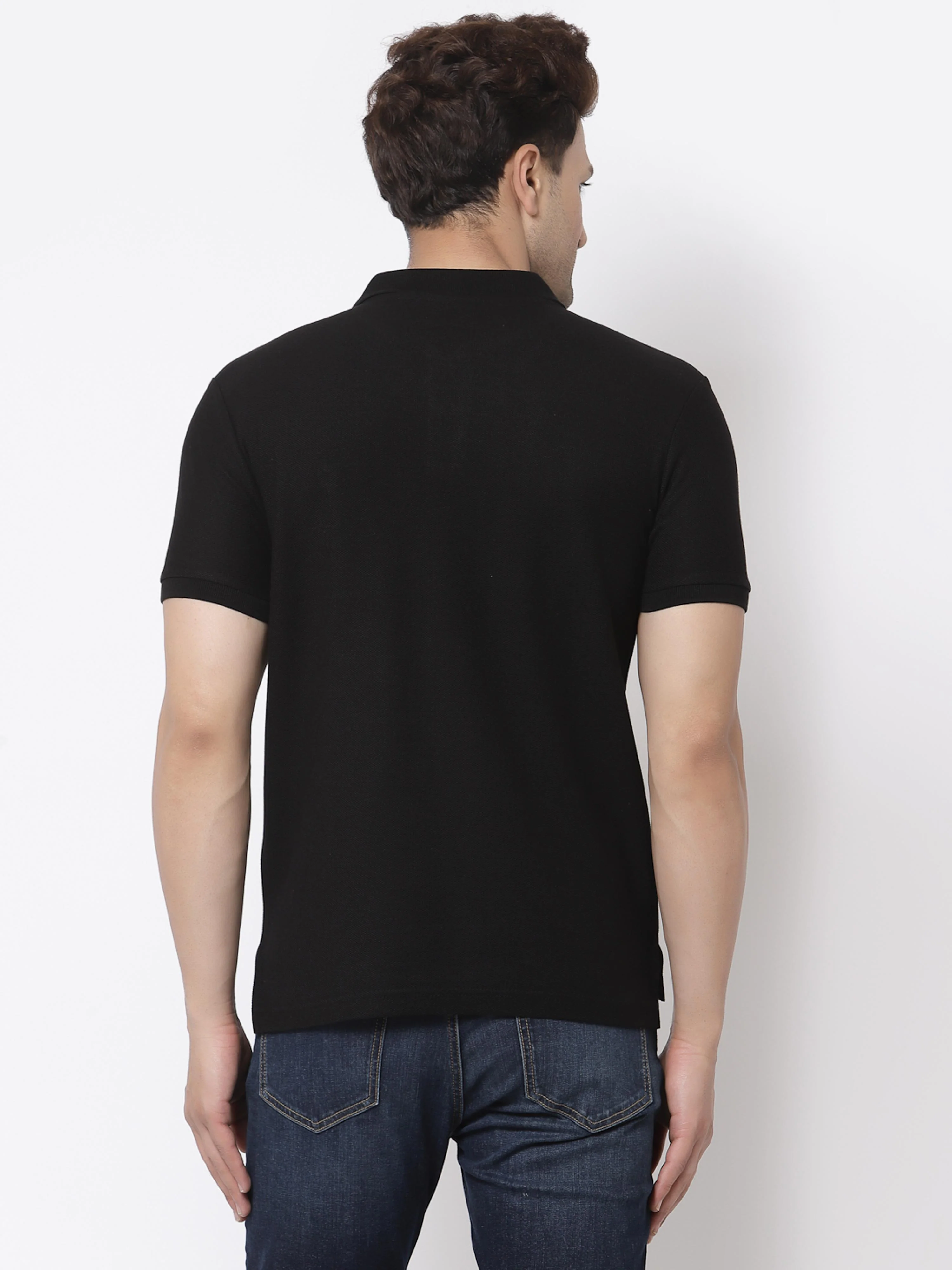 Black Solid Pure Cotton Men's T-Shirt - Image 3