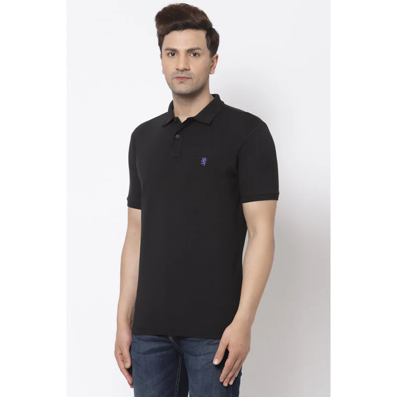 Black Solid Pure Cotton Men's T-Shirt - Image 2