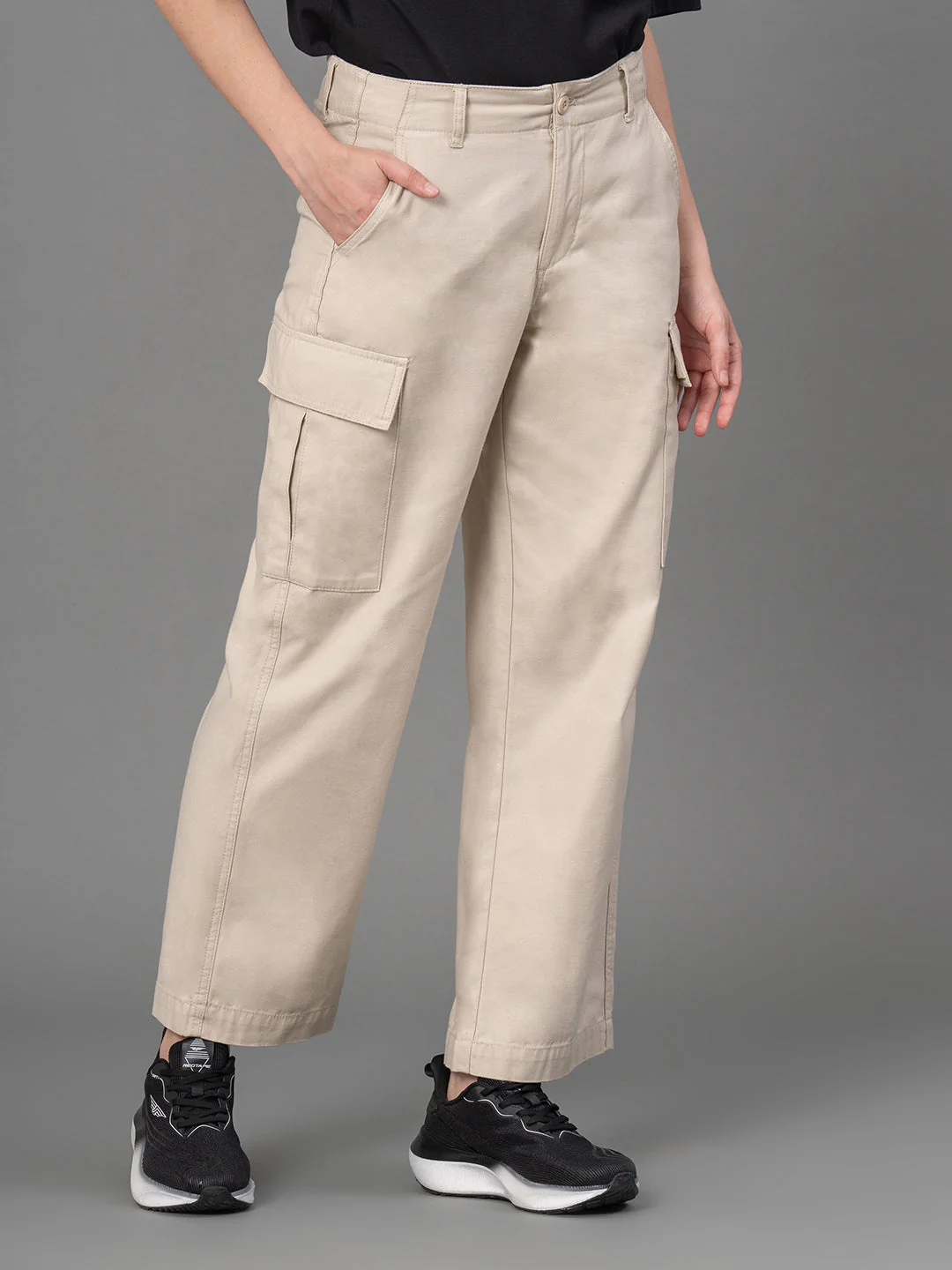Beige Wide Leg Cargo for Women - Image 2