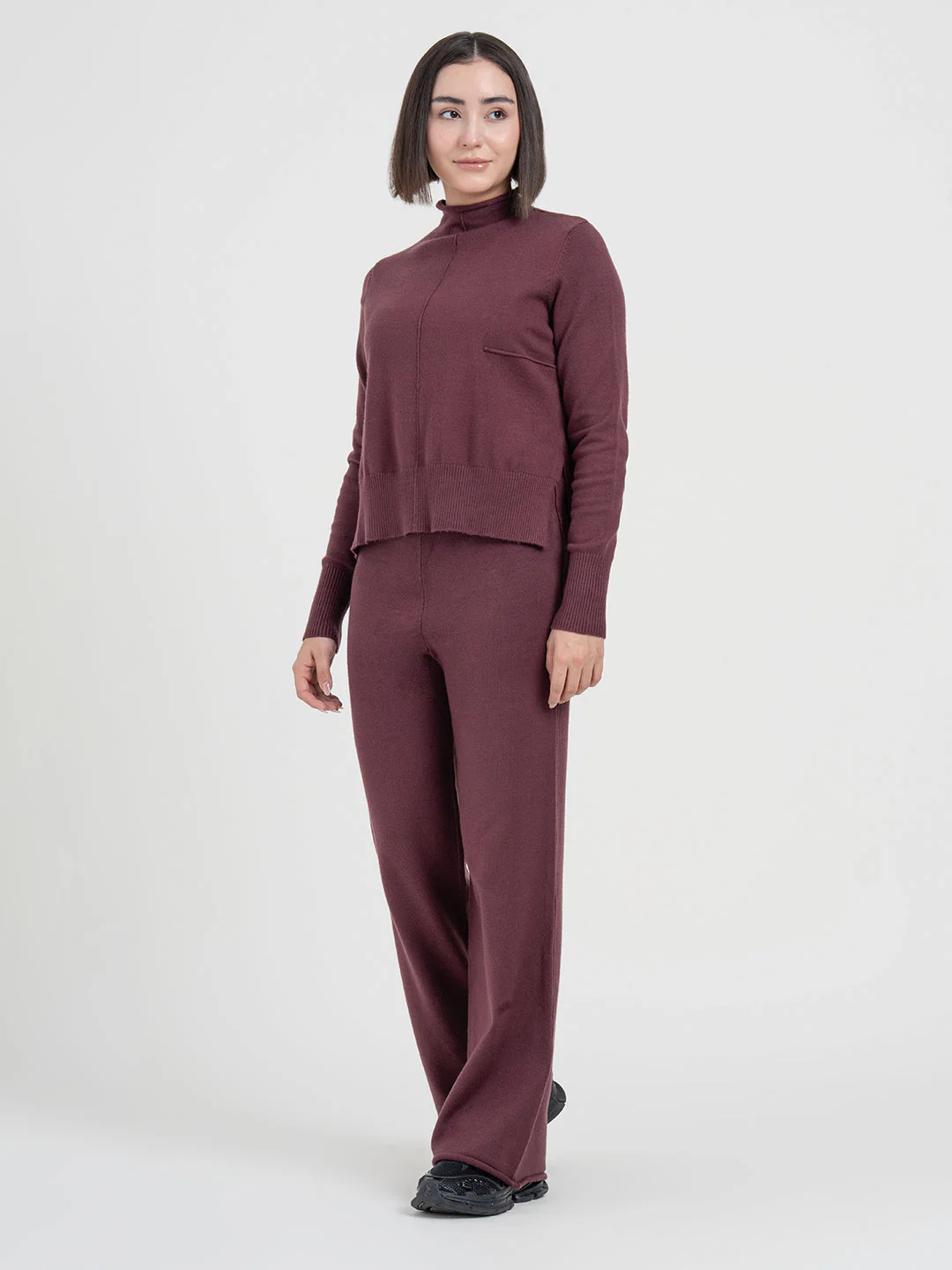 Dark Maroon Co-Ord Sets Women | Full-Length Winter Knit Set - Image 4