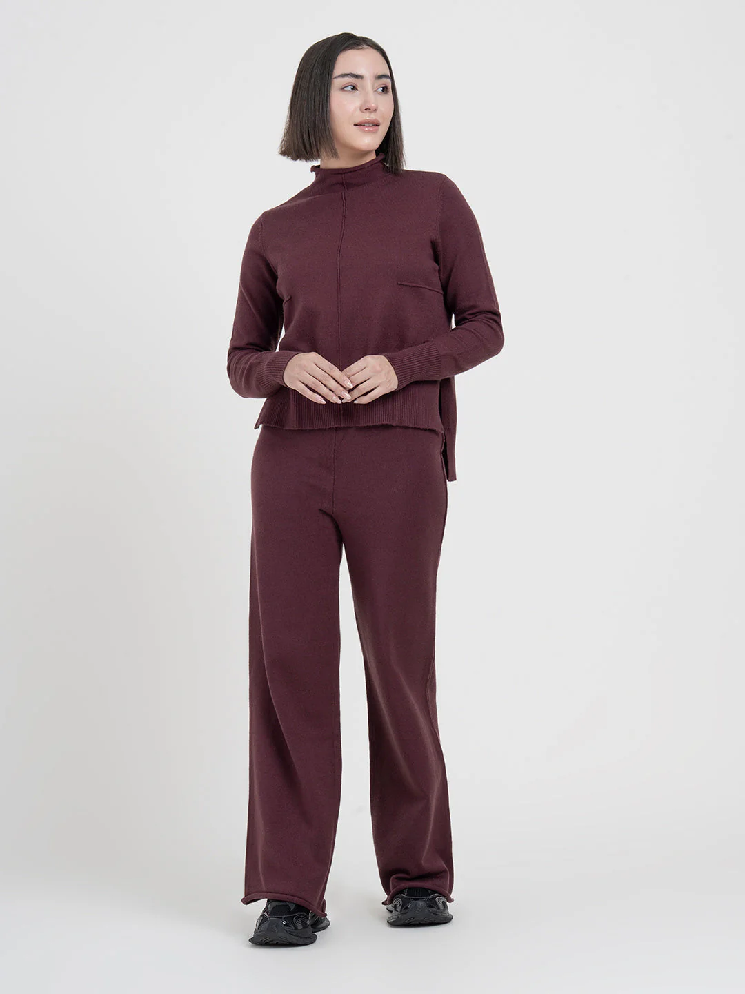 Dark Maroon Co-Ord Sets Women | Full-Length Winter Knit Set - Image 8