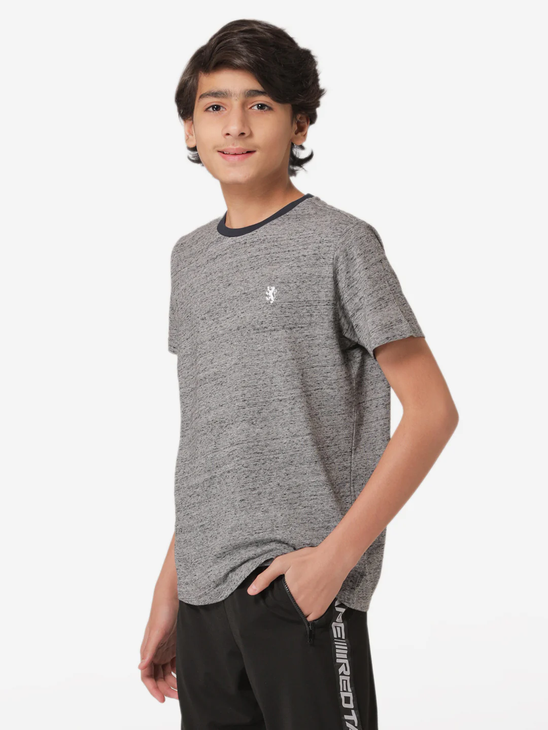 Boy's Charcoal Melange Round Neck T-Shirt - Image 2