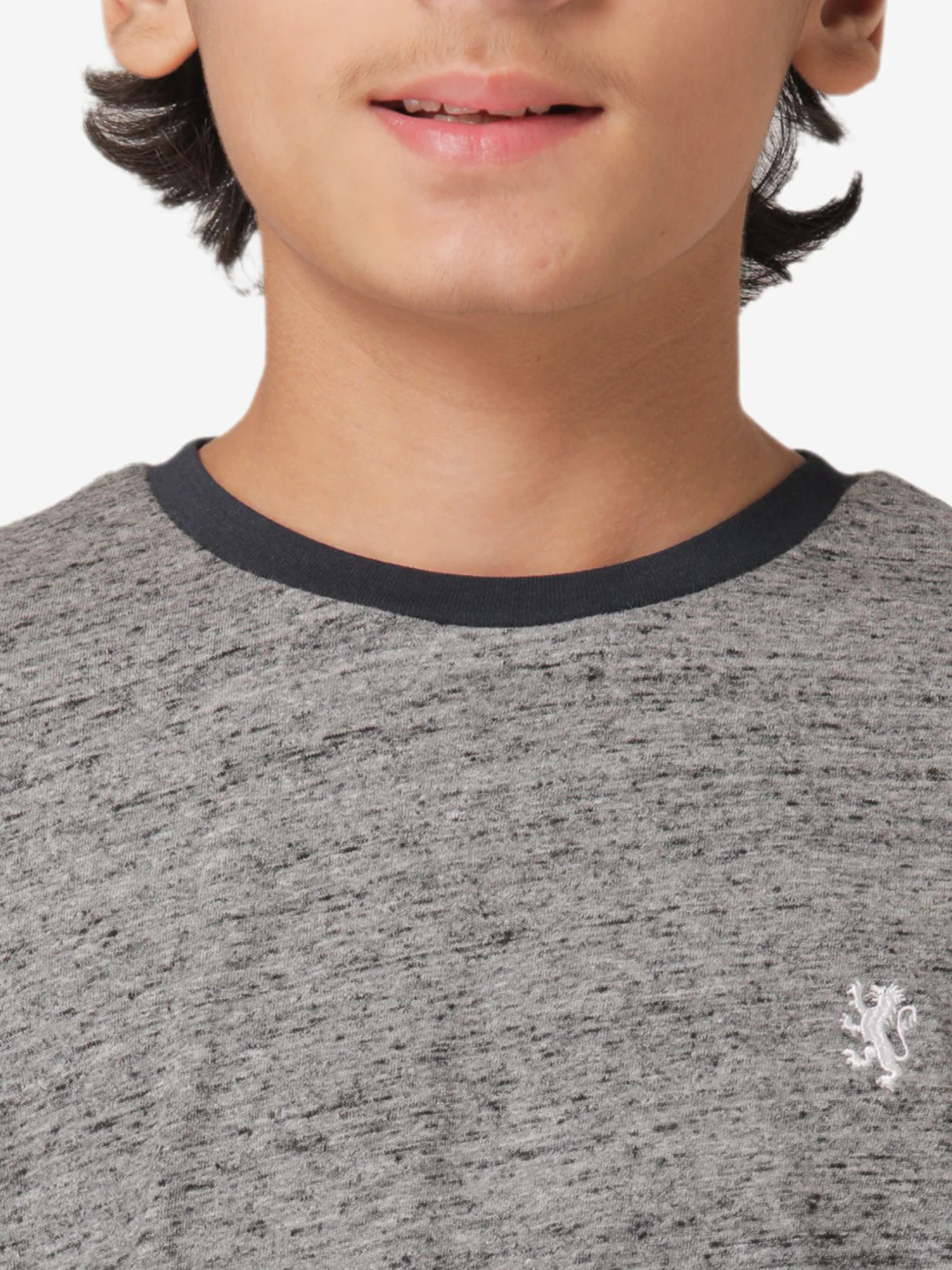 Boy's Charcoal Melange Round Neck T-Shirt - Image 4