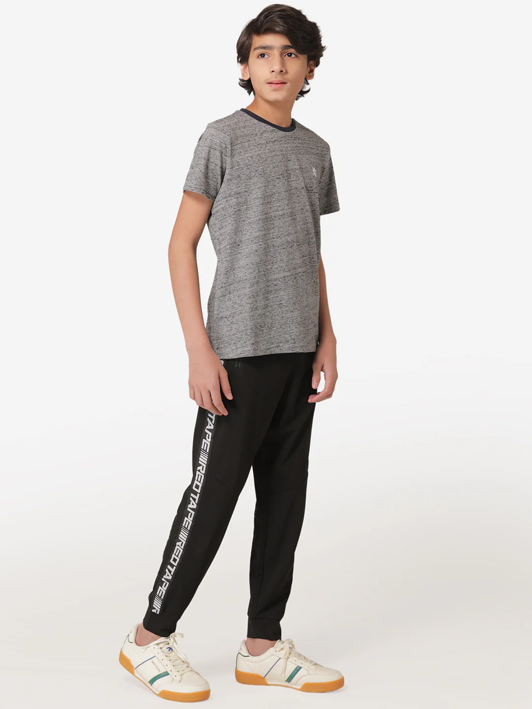 Boy's Charcoal Melange Round Neck T-Shirt - Image 5