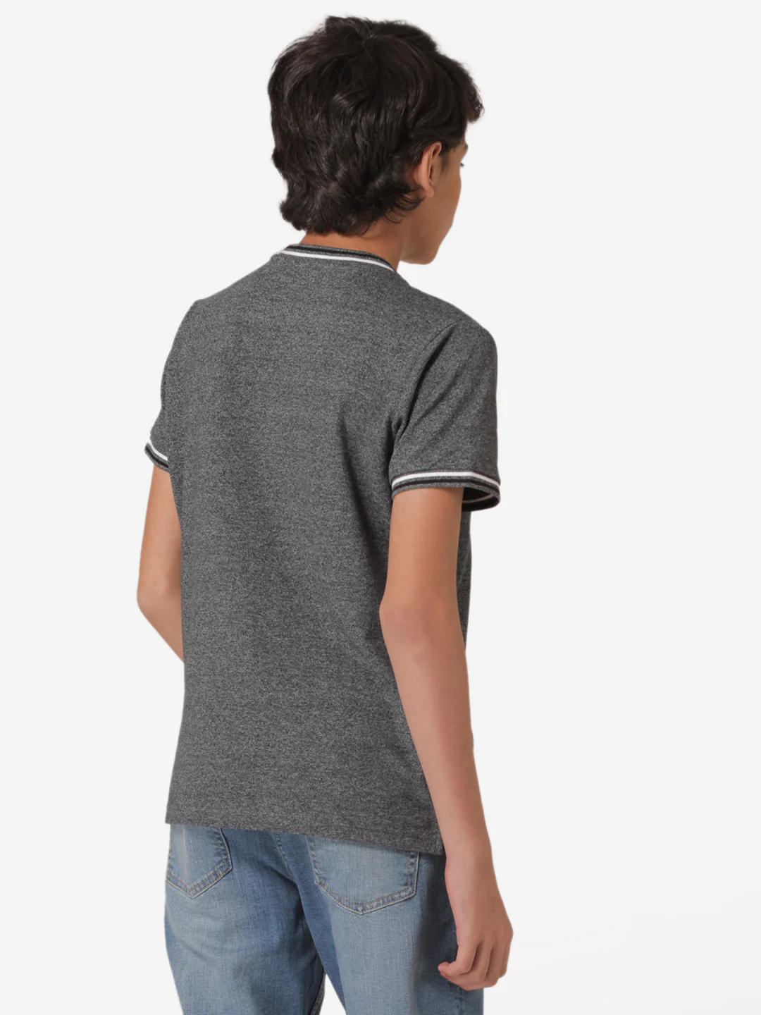 Boy's Dark Grey Melange Henley T-Shirt - Image 4