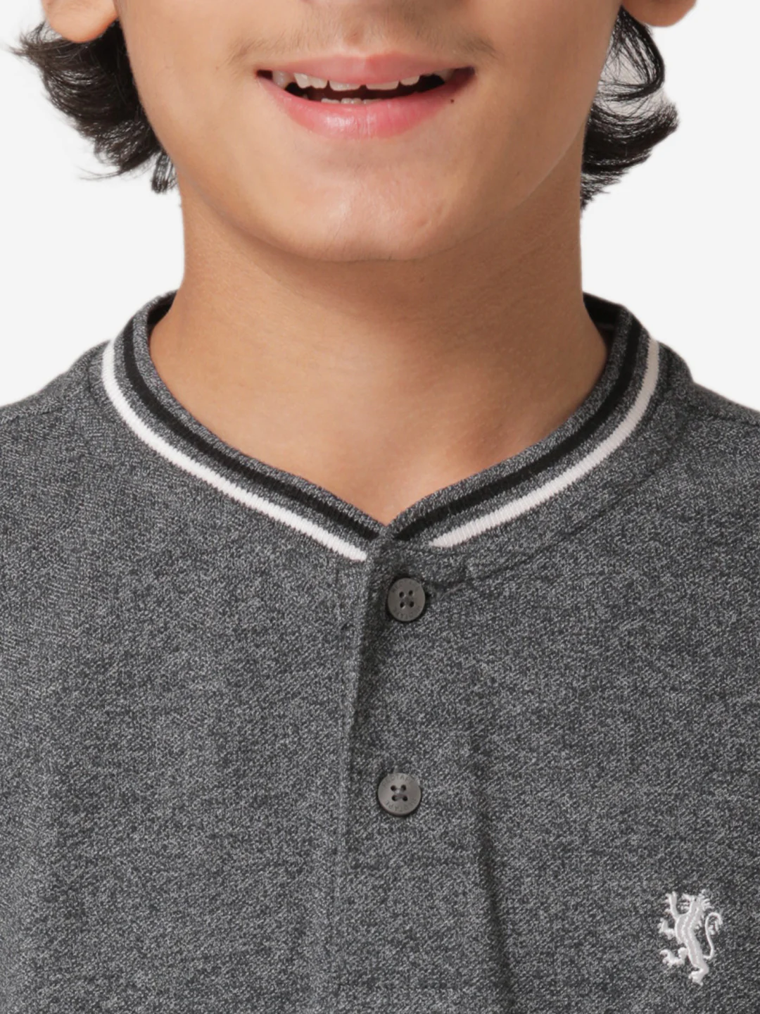 Boy's Dark Grey Melange Henley T-Shirt - Image 5