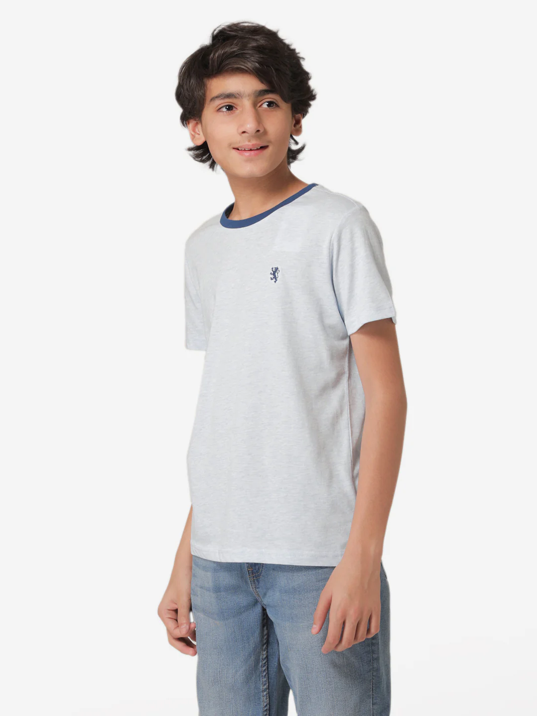 Boy's Light Blue Melange Round Neck T-Shirt - Image 3