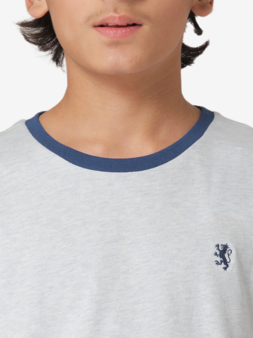 Boy's Light Blue Melange Round Neck T-Shirt - Image 5