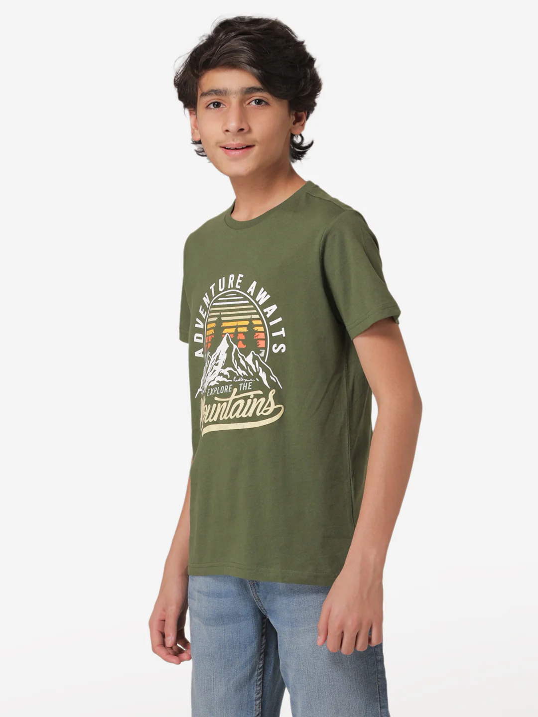 Boy's Olive Round Neck T-Shirt - Image 2