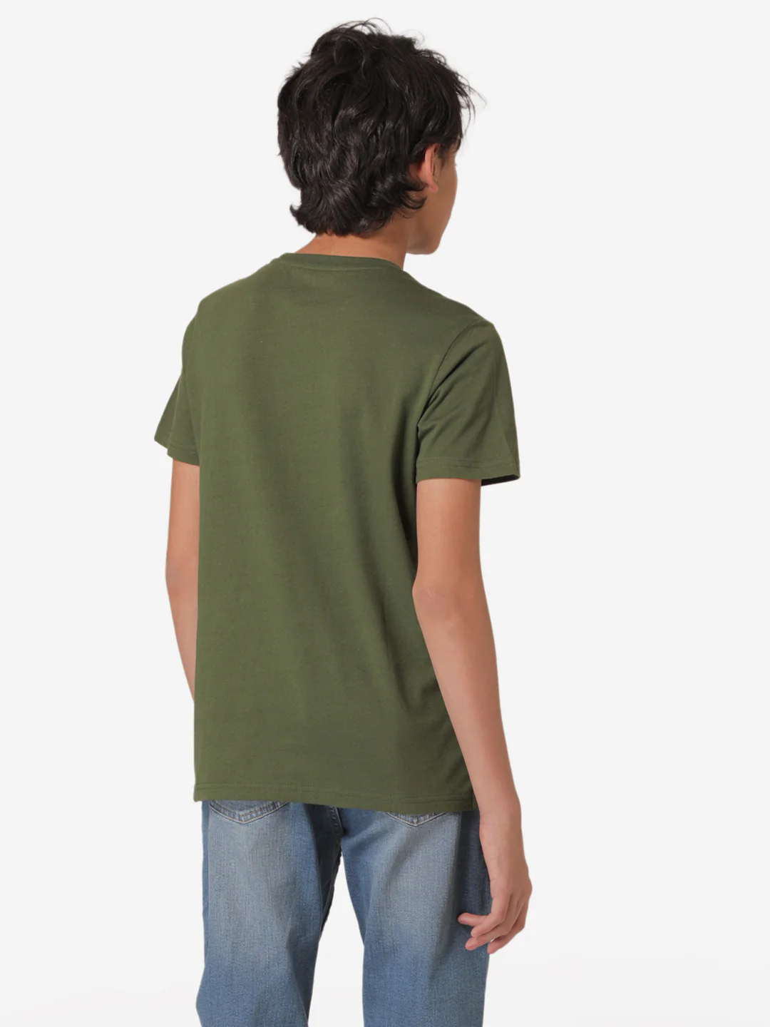 Boy's Olive Round Neck T-Shirt - Image 4