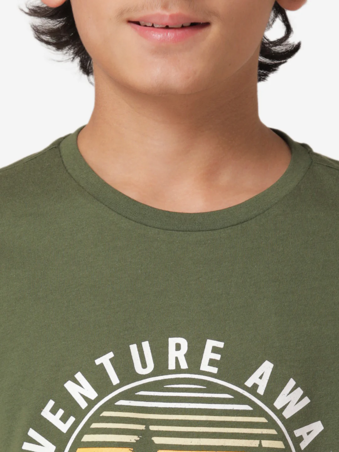 Boy's Olive Round Neck T-Shirt - Image 5