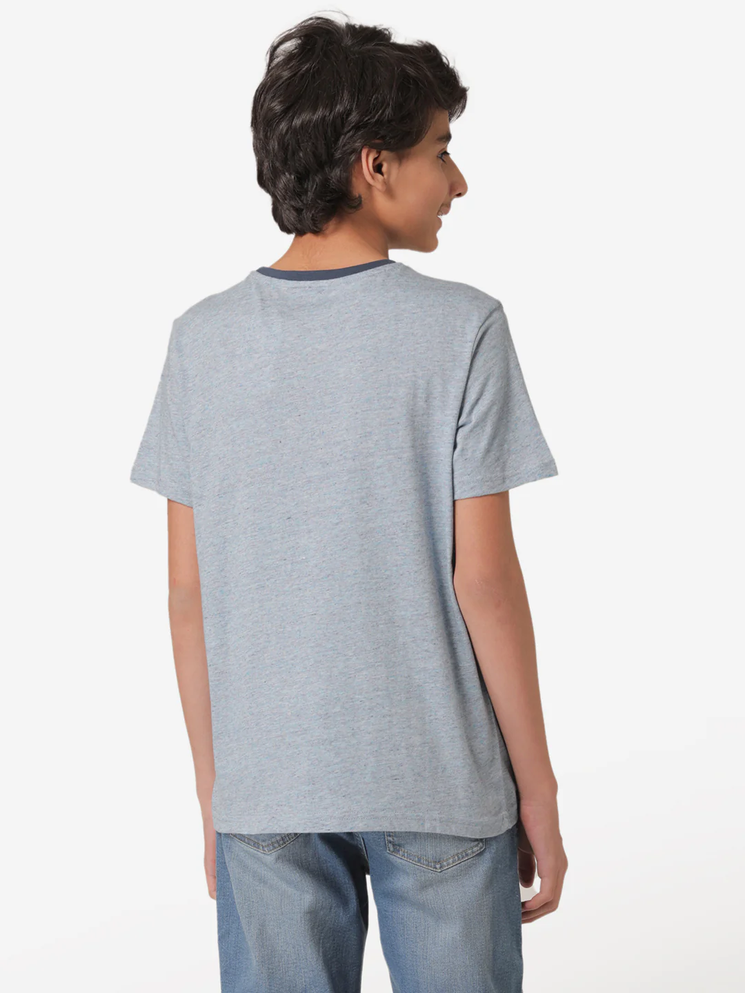 Boy's Slate Blue Melange Round Neck T-Shirt - Image 3