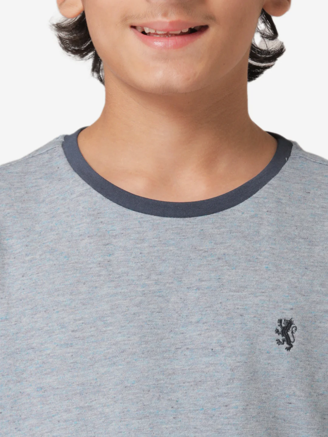 Boy's Slate Blue Melange Round Neck T-Shirt - Image 4