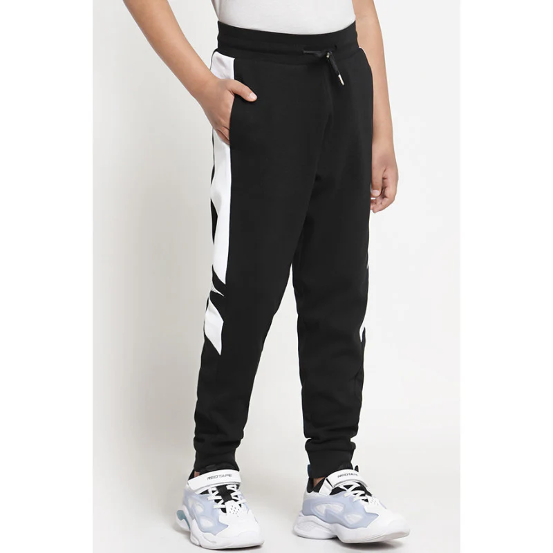 Boys Black Color Block Joggers - Image 2