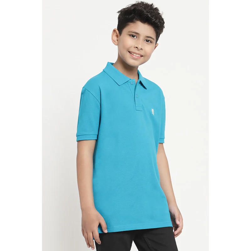 Boys Blue Solid T-Shirt - Image 2