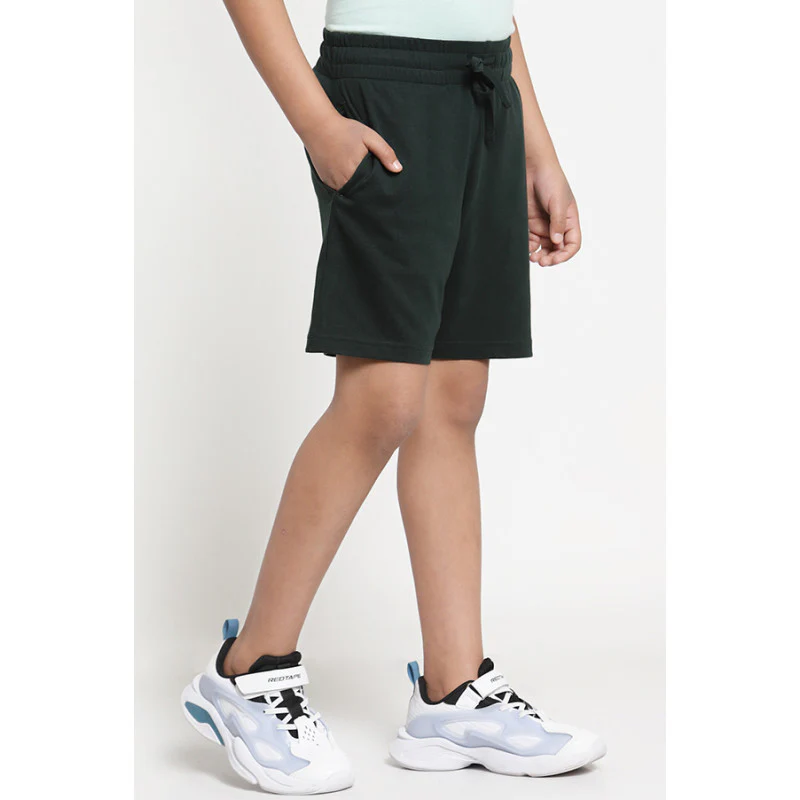 Boys Dark Green Solid Activewear Shorts - Image 2