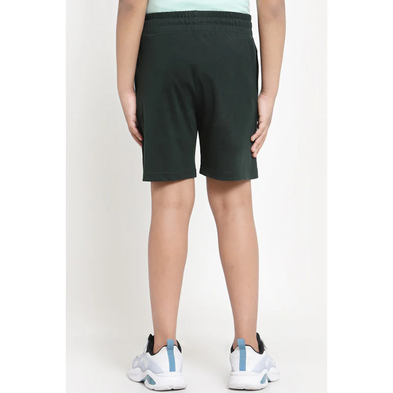 Boys Dark Green Solid Activewear Shorts - Image 3