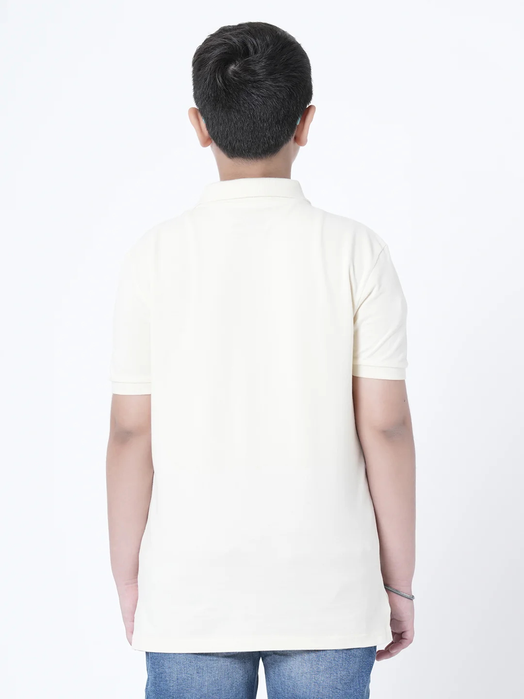 Boys Off White Solid T-Shirt - Image 3