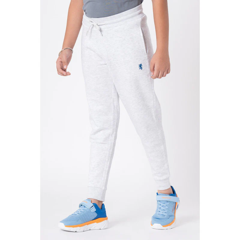 Boy's Light Grey Melange Solid Jogger - Image 2