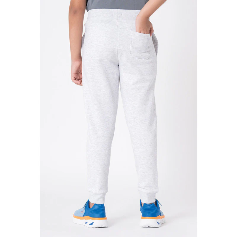 Boy's Light Grey Melange Solid Jogger - Image 3