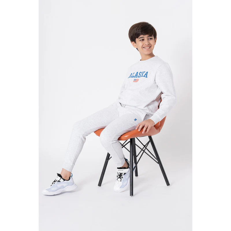 Boy's Light Grey Melange Solid Jogger - Image 5