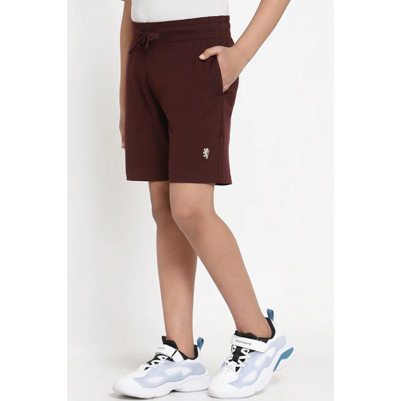 Boys Maroon Solid Activewear Shorts - Image 2