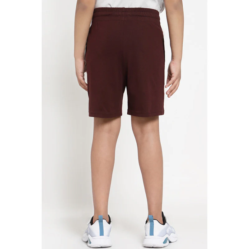 Boys Maroon Solid Activewear Shorts - Image 3
