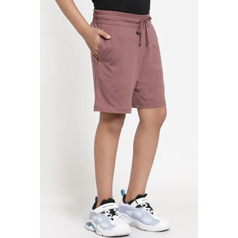 Boys Mauve Solid Activewear Shorts - Image 2