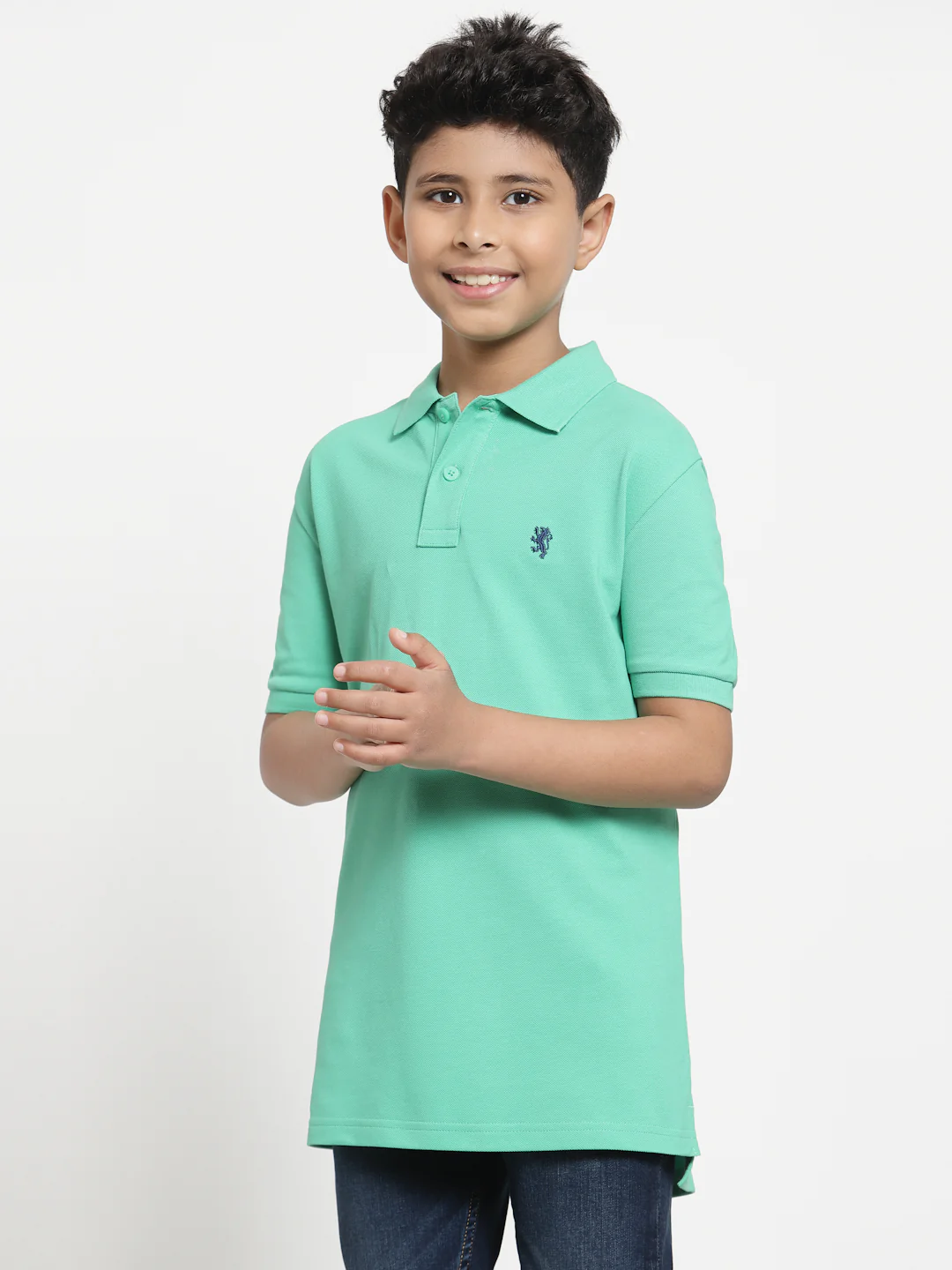 Boys Parrot Green Solid T-Shirt - Image 2