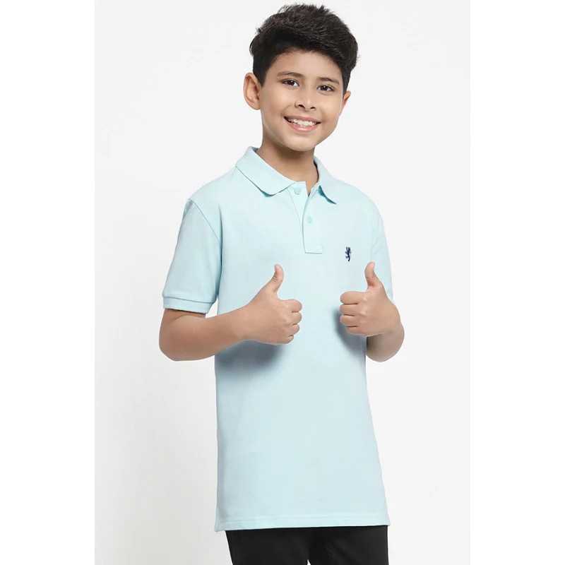 Boys Pastel Blue Solid T-Shirt - Image 2