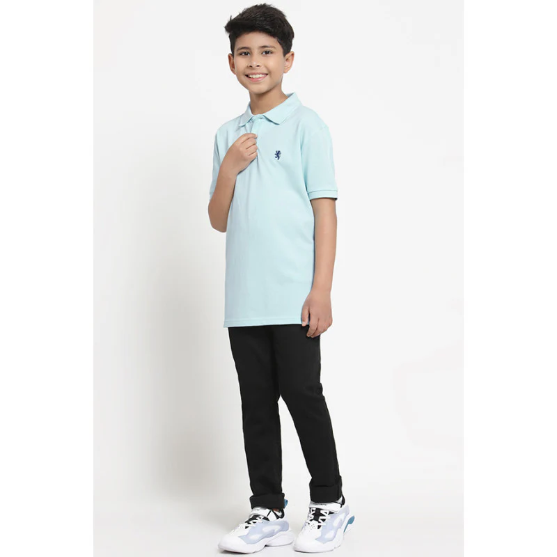 Boys Pastel Blue Solid T-Shirt - Image 5
