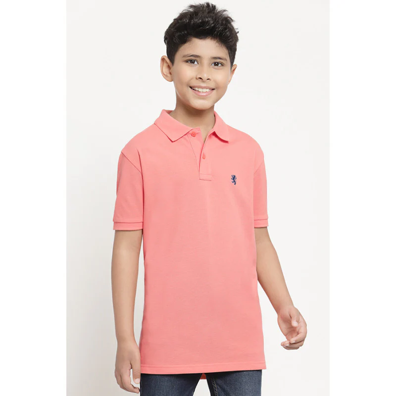 Boys Peach Solid T-Shirt - Image 2