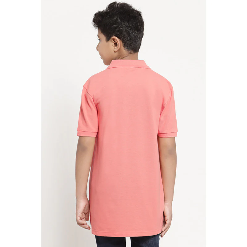 Boys Peach Solid T-Shirt - Image 3